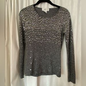 Once Again Silver & Black Sequined Long Sleeve Top Size Woman’s Medium